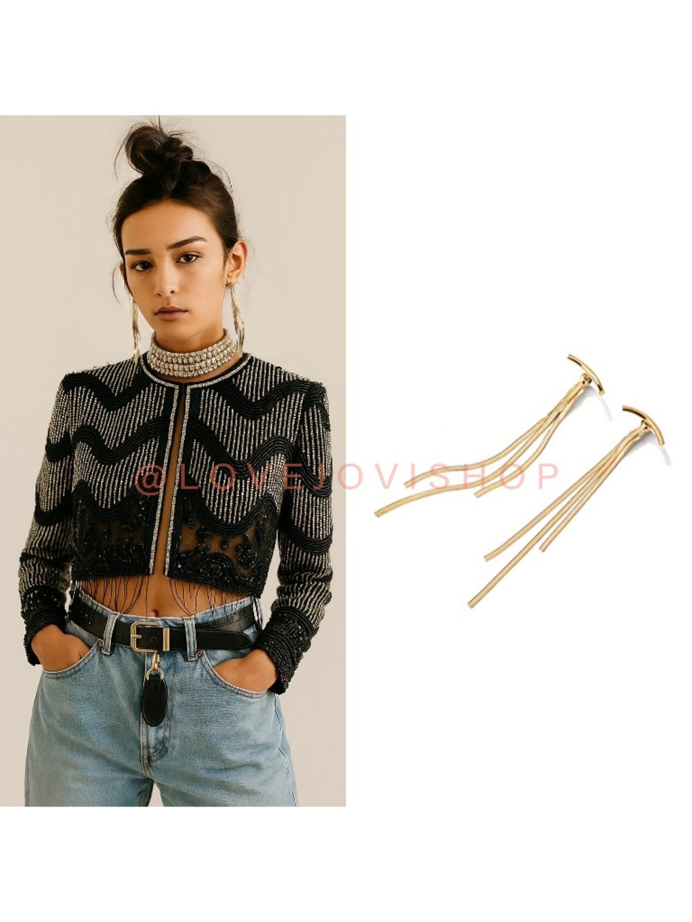 Earrings | Clutch Gold Crescent Spike Tassel Drop Dangle | Edgy Boho Statement